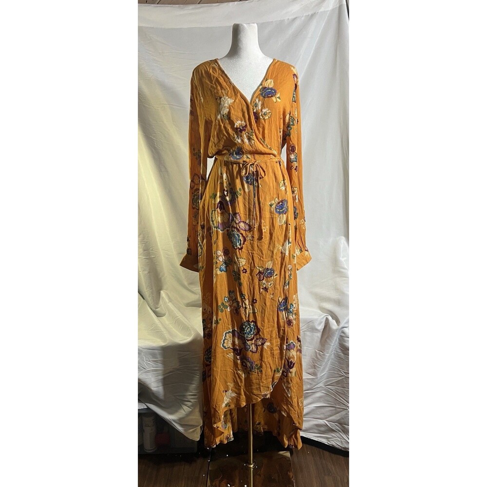 Patrons of Peace Dress Woman’s S Floral Maxi Golden Yellow Boho Wrap
